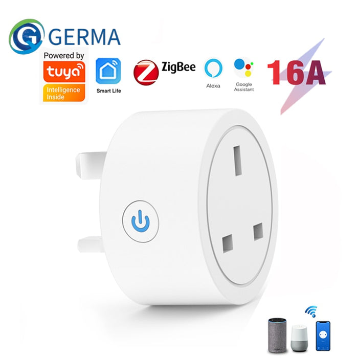 GERMA Tuya Zigbee Smart Socket wifi UK Plug realizes Whole-house intelligence by Zigbee Hub gateway control Google Home Alexa
