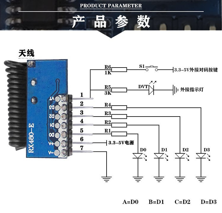 GREMA 433mhz RF Receiver Learning Code Decoder Module 433 mhz Wireless 4 CH output For Remote Controls 1527 2262 encoding