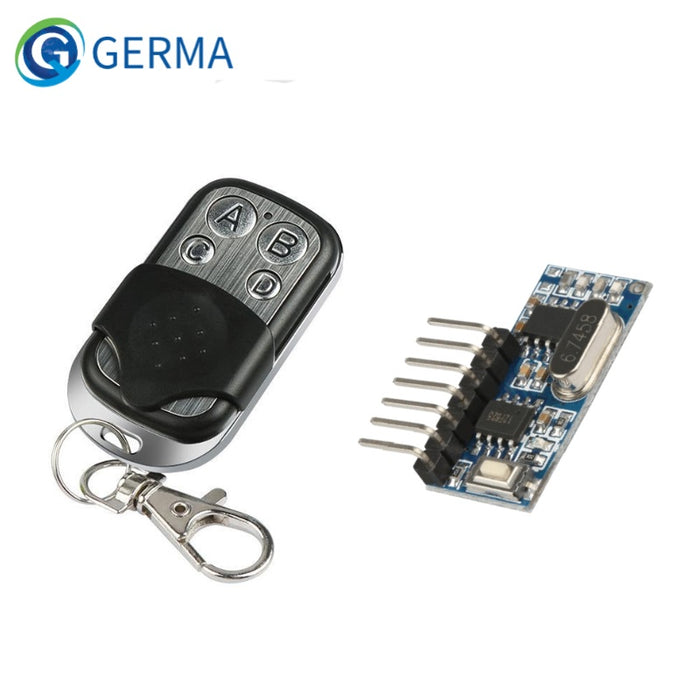 GERMA RF 433mhz Transmitter 4 Button Remote Control + Receiver Module Fixed EV1527 Decoding 4CH Output With Learning DIY Kit