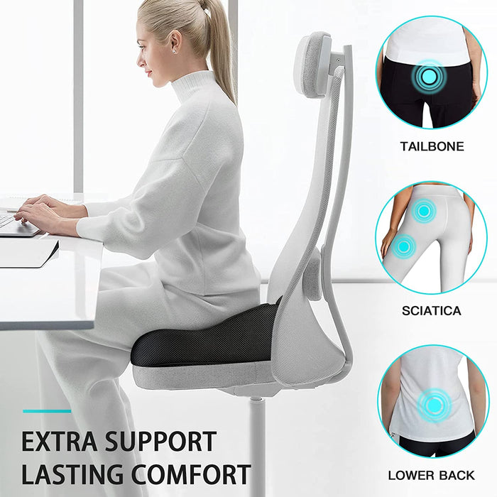 Memory Seat Cushion for Office Chair Sciatica & Back Pain Relief Memory Foam Firm Coccyx Pad for Car, Wheelchair, Gaming chair and Desk Chair