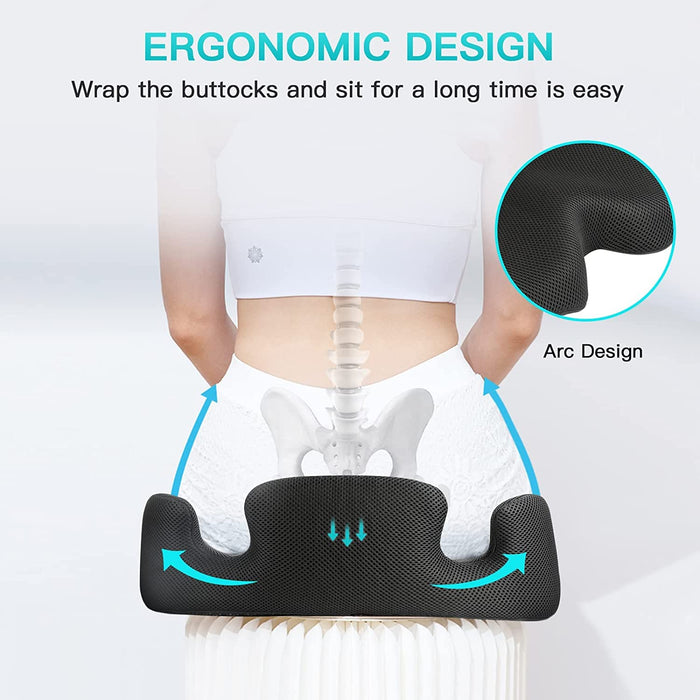 Memory Seat Cushion for Office Chair Sciatica & Back Pain Relief Memory Foam Firm Coccyx Pad for Car, Wheelchair, Gaming chair and Desk Chair