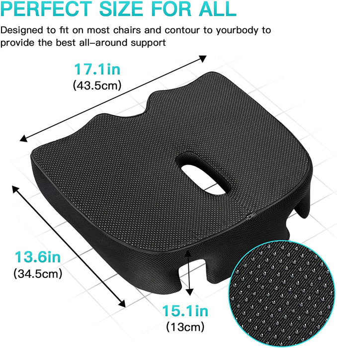 Memory Seat Cushion for Office Chair Sciatica & Back Pain Relief Memory Foam Firm Coccyx Pad for Car, Wheelchair, Gaming chair and Desk Chair