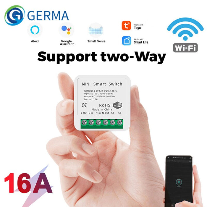 GERMA 16/10 A Mimi WiFi Switch DIY LED Light Smart Life Push Module Supports 2 Way APP Voice Relay Timer Google Home Alexa Tuya
