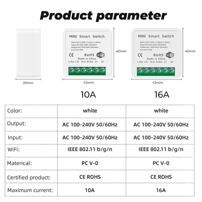 GERMA 16/10 A Mimi WiFi Switch DIY LED Light Smart Life Push Module Supports 2 Way APP Voice Relay Timer Google Home Alexa Tuya