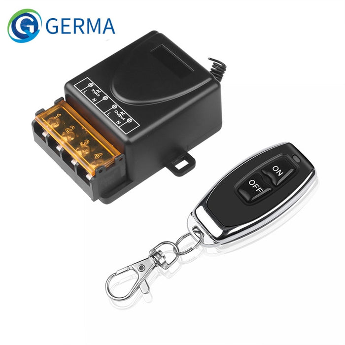 GERMA 433Mhz Wireless Remote Control Switch AC 110V 220V 30A Relay 1CH Receiver Controller and  2botton RF 433 Mhz Transmitter