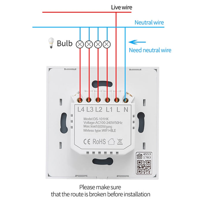 GERMA Apple Homekit WiFi EU Standard Smart Switch Neutral Needed Smart Home Light Switches 1/2/3 Gang 1 Way Siri voice control