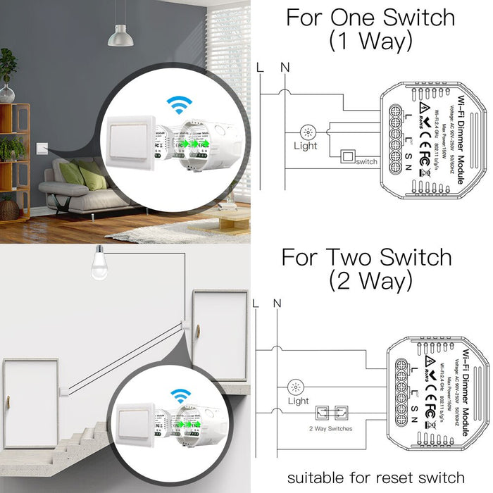 GERMA DIY Smart WiFi Light LED Dimmer Switch Smart Life/Tuya APP Remote Control 1/2 Way Switch,Works with Alexa Echo Google Home