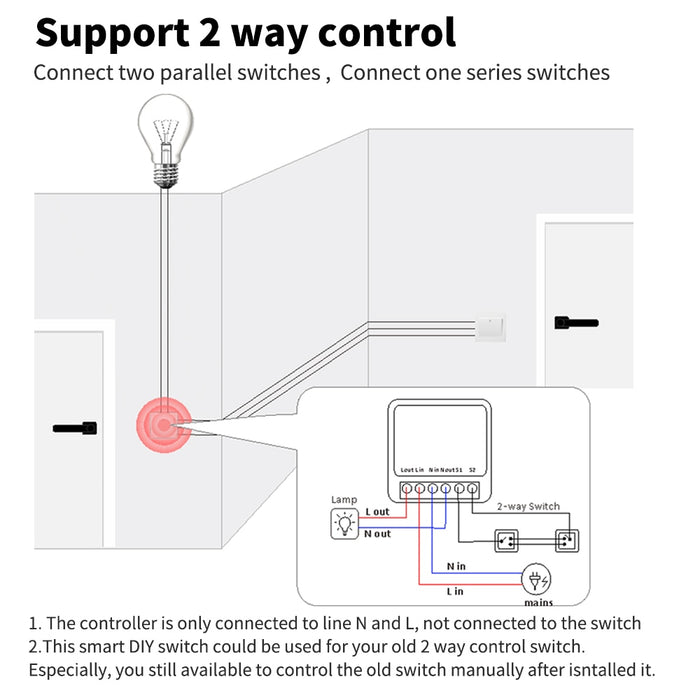 GERMA HomeKit Switch Mini Wifi Relay Moudle 2-way Siri App Voice Control Smart Light Switch for Apple Smart Home Wall Switches