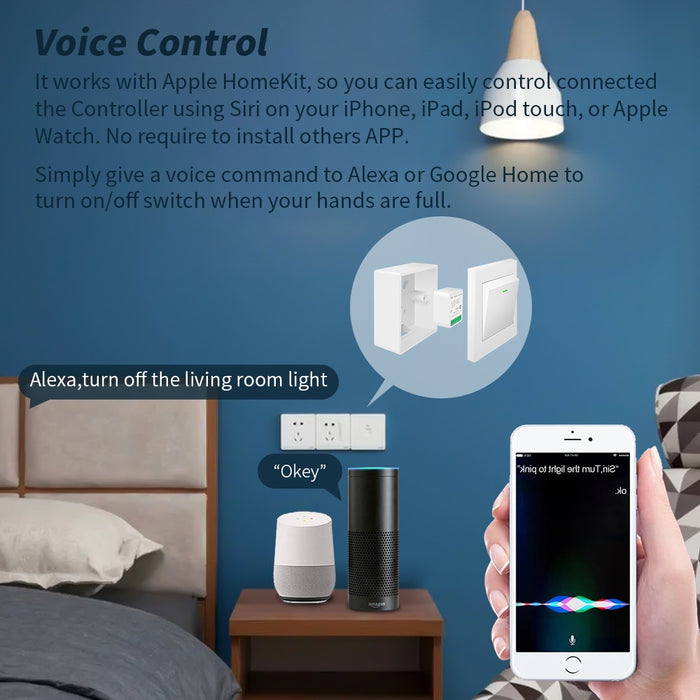 GERMA HomeKit Switch Mini Wifi Relay Moudle 2-way Siri App Voice Control Smart Light Switch for Apple Smart Home Wall Switches