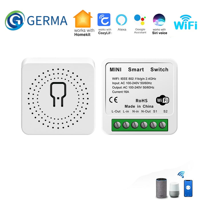 GERMA HomeKit Switch Mini Wifi Relay Moudle 2-way Siri App Voice Control Smart Light Switch for Apple Smart Home Wall Switches