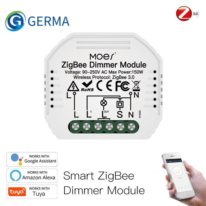 GERMA Mini DIY Tuya ZigBee 3.0 Smart Dimmer Switch Module Hub Required Smart Life App Alexa Google Home Voice Control 1/2 way