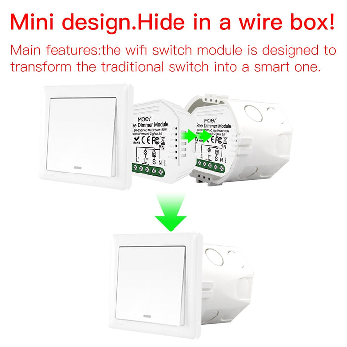 GERMA Mini DIY Tuya ZigBee 3.0 Smart Dimmer Switch Module Hub Required Smart Life App Alexa Google Home Voice Control 1/2 way