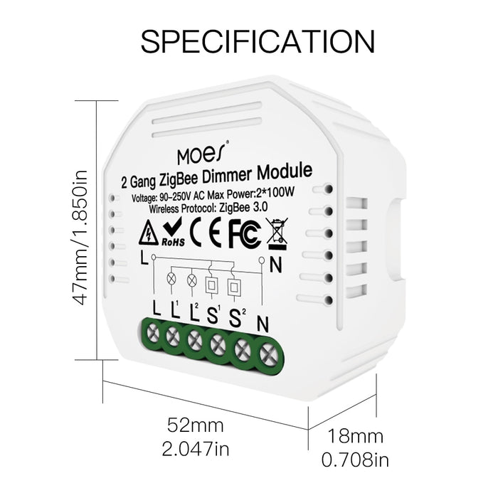 GERMA Mini DIY Tuya ZigBee Smart 2 gang Light Dimmer Switch Module Hub Required Smart Life App Alexa Google Home Voice Control