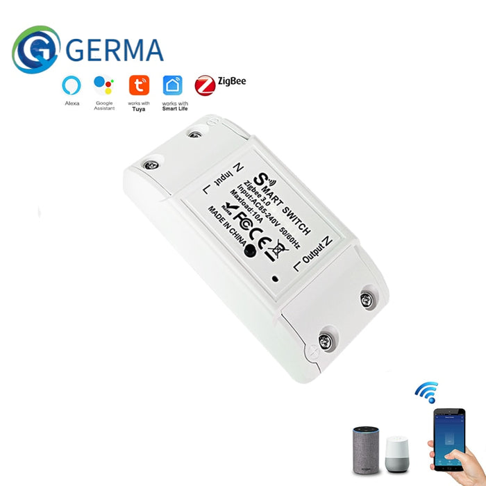 GERMA Tuya 10A Zigbee Switch Alexa Timer Smart Switch Automation MINI module Smart life APP Voice control DIY wall light switch