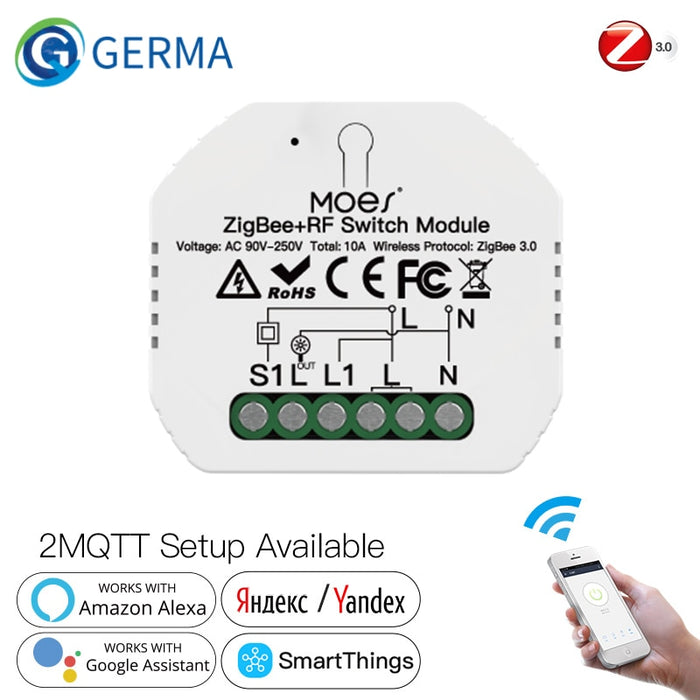 GERMA Tuya ZigBee 3.0 Smart Light Switch Module  Required APP Remote Control, Work with Alexa Google Home for Voice Control