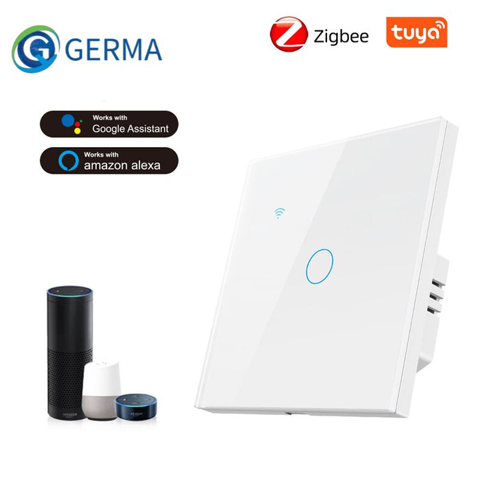 GERMA Tuya Zigbee Smart Light EU Switch With Luxuray Glass Panel Touch Sensor Smart Life APP Work With Alexa Google Home Alice