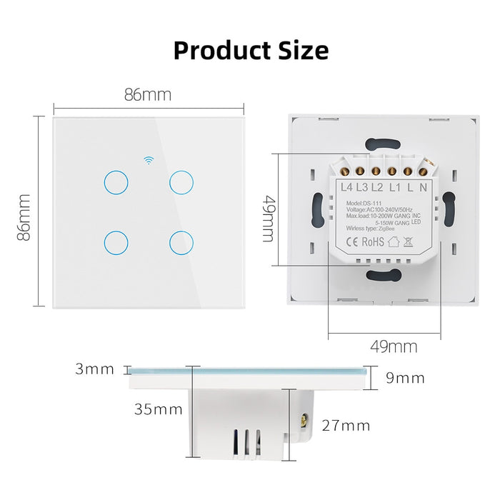 GERMA Tuya Zigbee Smart Light EU Switch With Luxuray Glass Panel Touch Sensor Smart Life APP Work With Alexa Google Home Alice