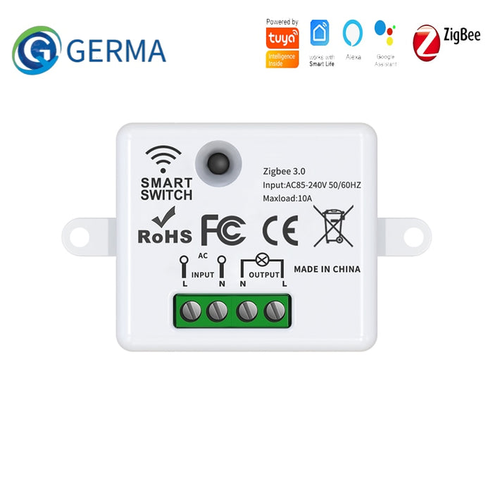 GERMA Tuya Zigbee timer smart switch 10A MINI switch relay module work with Smart home Alexa google assistant for Zigbee switch