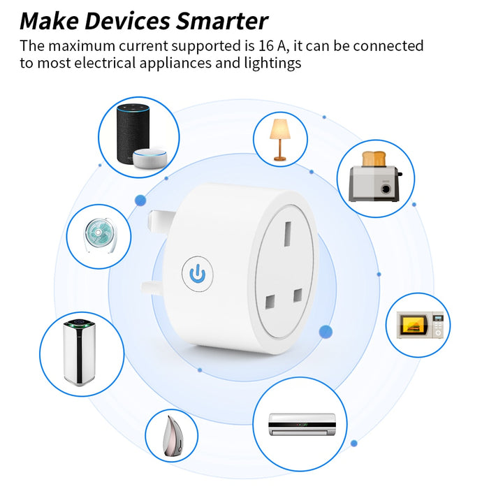 GERMA UK 10A Plug WIFI Timing Socket Smart Home Power Outlet Power Monitor Tuya Smart Life App Work with Aleax Google Home