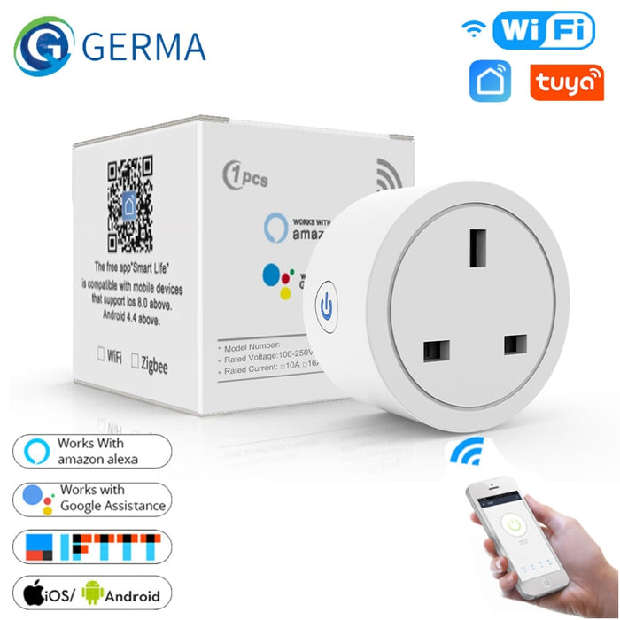 GERMA UK 10A Plug WIFI Timing Socket Smart Home Power Outlet Power Monitor Tuya Smart Life App Work with Aleax Google Home