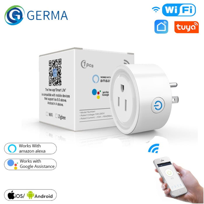 GERMA US WIFI 10A Sokcet Oulet Plug Adapter Tuya Smart life app wireless remote control Aleax Timer Multi-function Smart Socket