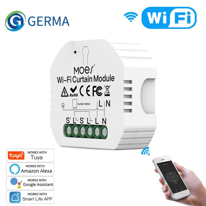 GERMA WiFi Mini Curtain Switch Module Roller Blinds Shutter Motor Smart Life Tuya APP Remote Control Work with Alexa Google Home