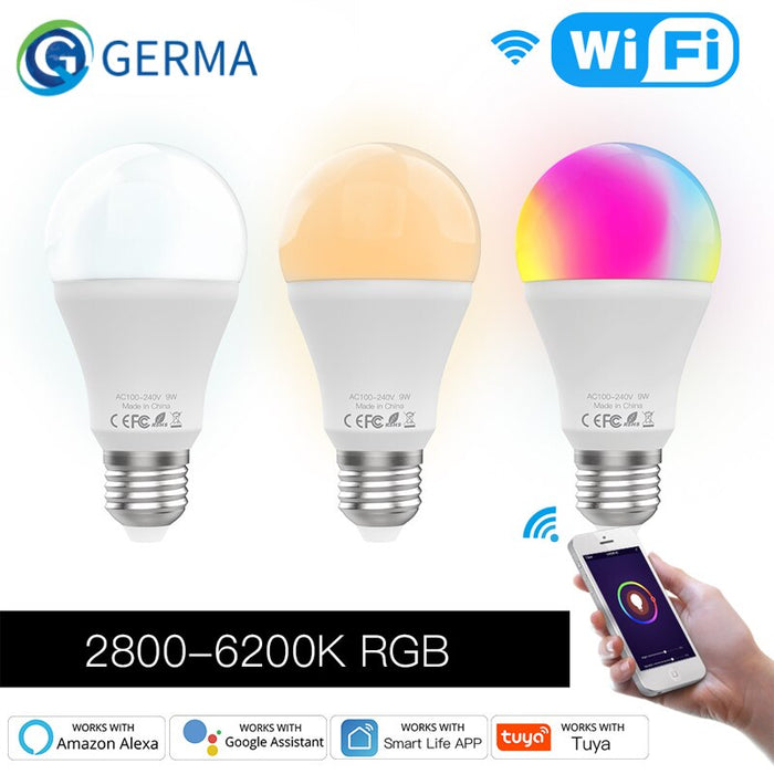 GERMA WiFi Smart LED Dimmable Lamp 9W,RGB C+W ,Smart Life Tuya App Remote Control Work with Alexa Echo Google Home E27