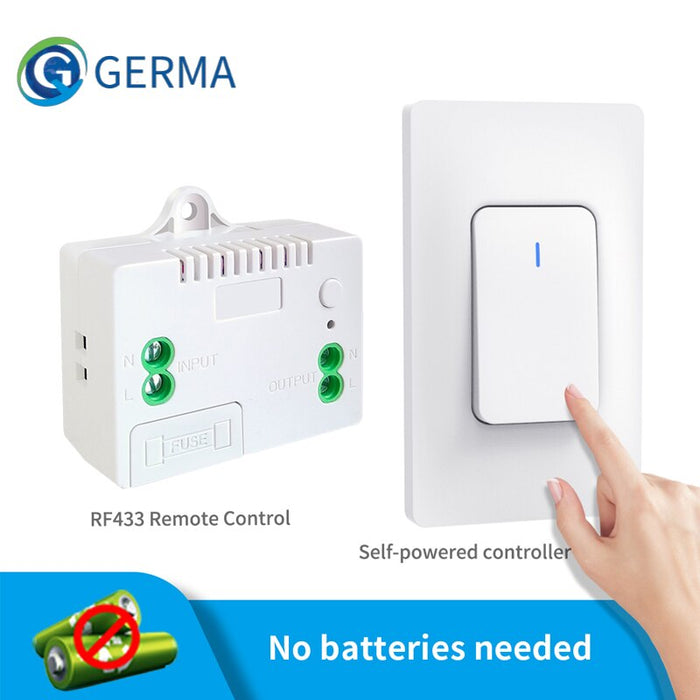 GERMA Wireless RF 433mhz Remote Control Switch 1gang 2 Way Waterproof Push Button Switch No Battery Self-powered for Light Home