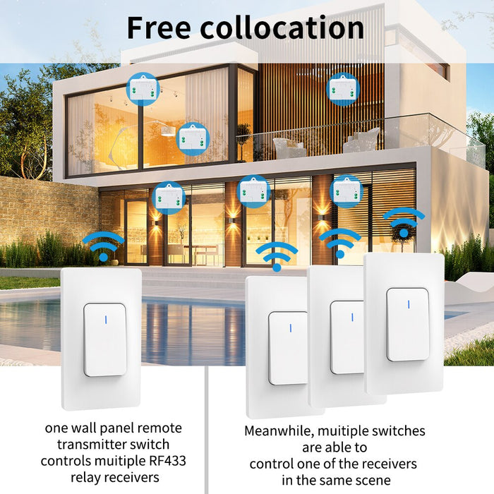 GERMA Wireless RF 433mhz Remote Control Switch 1gang 2 Way Waterproof Push Button Switch No Battery Self-powered for Light Home