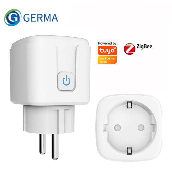 GERMA Zigbee Socket EU Plug Adapter Tuya Smart Home Wireless Remote Control Smart Socket Power Outlet Support Google Home Alexa