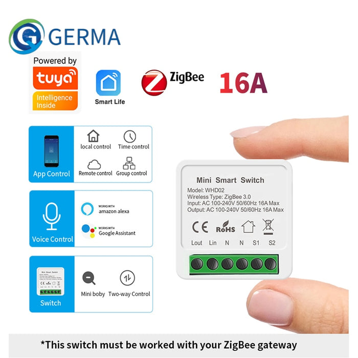 GERMA Zigbee Switch Alexa Timing Smart Switch Tuya Smart Life APP Voice Control Smart Home Automation Relay Module Light Switch