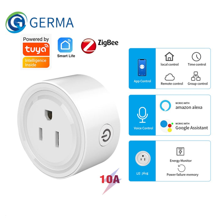 GERMA Zigbee smart socket US plug for hub gateway Smart Home Wireless Remote Tuya  Smart Life  APP Works with Alexa Google Home